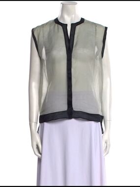 Helmut Lang Sheer Ivory Blouse with Black Trim
